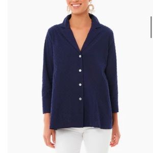 Tuckernuck Pomander Place Navy Swiss Dot Scarlett Button Down
